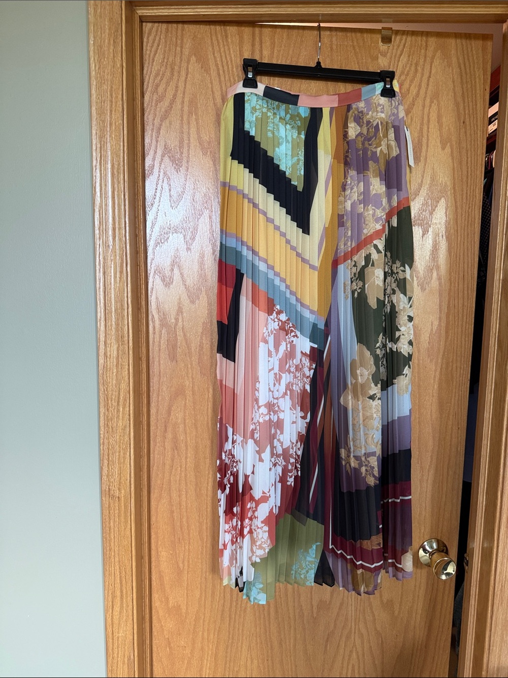 Pleated Midi Skirt in Multi Floral Stripe